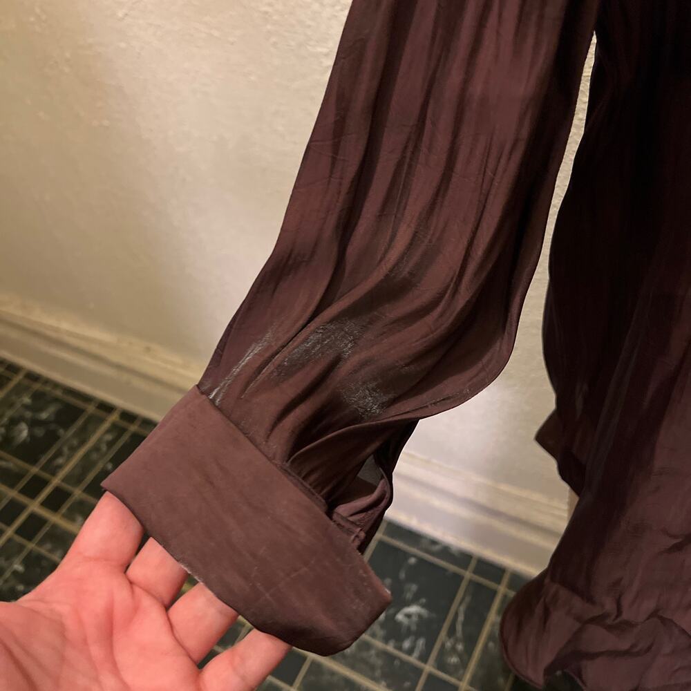 ASOS DESIGN Oversized Metallic Shirt Chocolate Size 4 - Picture 15 of 16